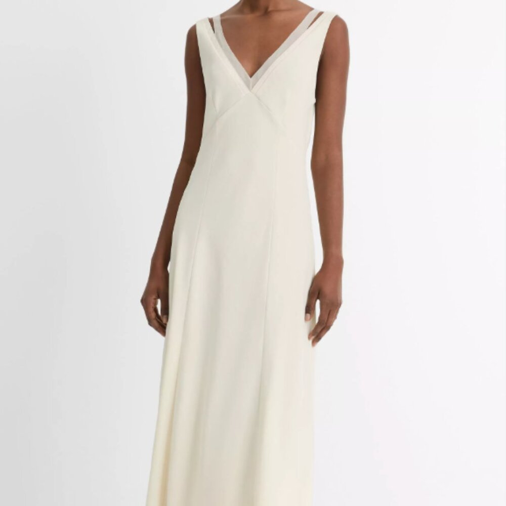 NWT Vince Chiffon and Faux-Leather Layered Slip Dress sz XL